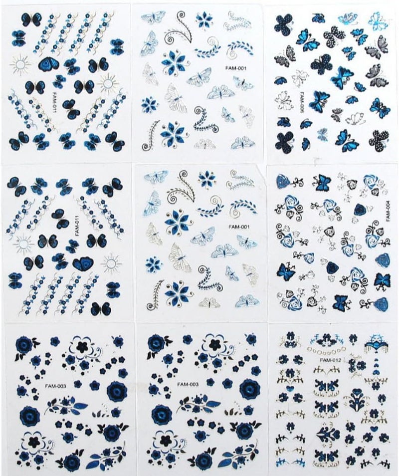 ويوبلز مجموعة ملصقات أظافر ثلاثية الأبعاد باللون النيلي، ملصقات أظافر ذاتية اللصق بتصميمات دانتيل، زينة فنية للأظافر، تصاميم متنوعة للنساء والفتيات، ملصقات تجميل الأظافر، ديكور أظافر عصري، أنماط متعددة - Image 4