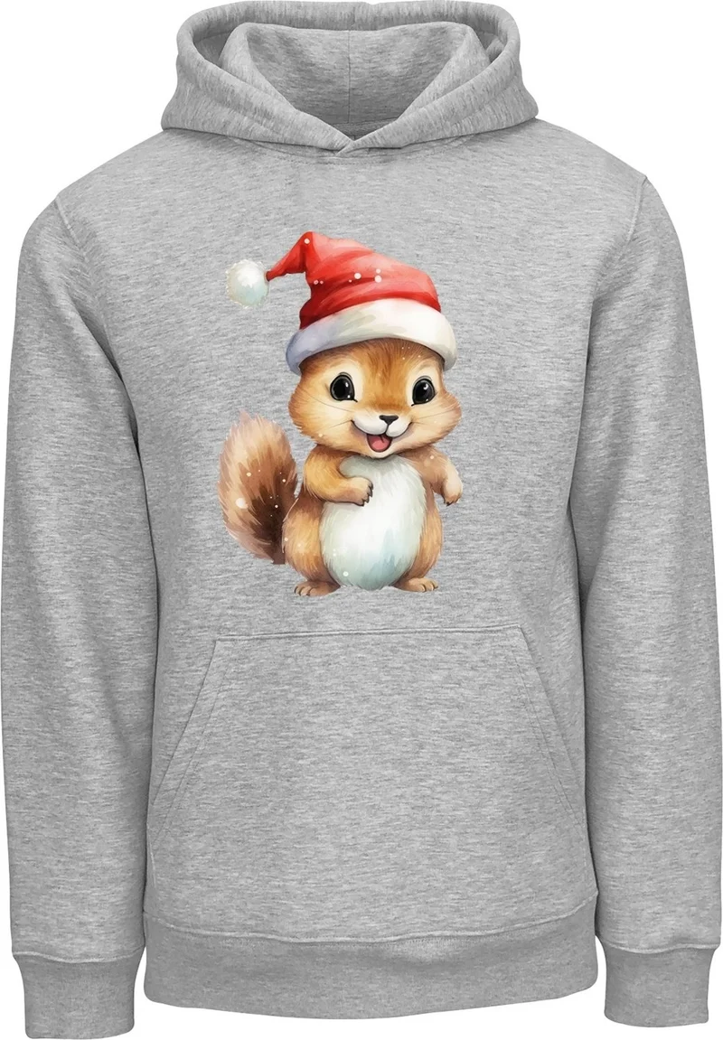 Ada Bebek Çocuk Ada Baby Kids Happy New Year Christmas Squirrel Printed Hooded Sweatshirt