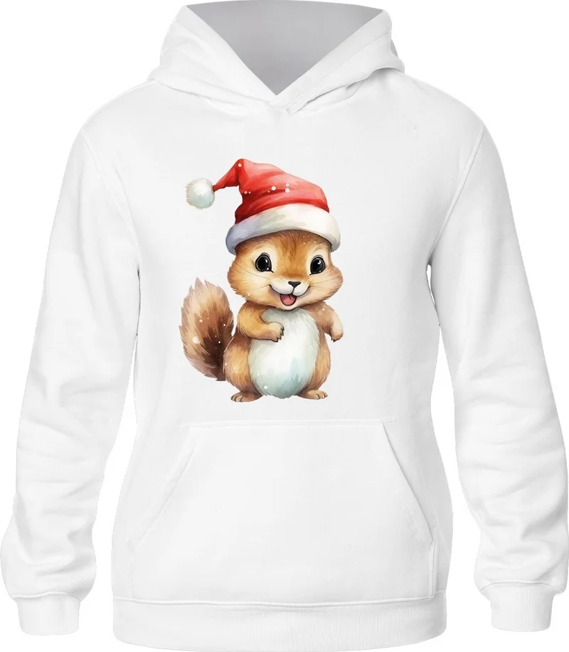 Ada Bebek Çocuk Ada Baby Kids Happy New Year Christmas Squirrel Printed Hooded Sweatshirt