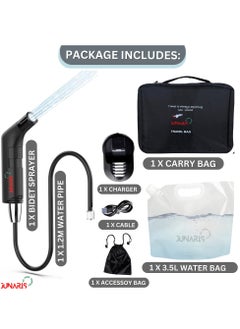 JUNARIS Portable Bidet Sprayer Set For Travel | Rechargeable Bidet   Sprayer | Handheld Camping Bidet Shower Sprayer with 2.3L Water Tank, 800mAh Battery,Foldable Plastic Bag (Black)  - Image 5