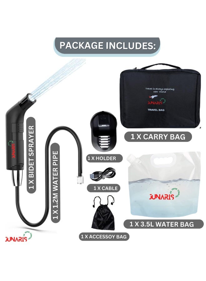 جوناريس شطاف محمول من جوناريس للسفر | شطاف محمول قابل لإعادة الشحن للسفر والتخييم وبخاخ دش (كيس بلاستيكي سعة 3.5 لتر (قابل للطي)، أسود) - Image 2