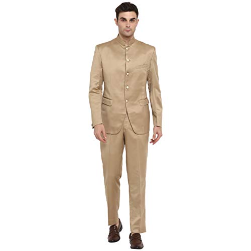 Royal Kurta Men's Regular Fit Bandhgala Blazer (aosddddd_Beige_38) - Image 1