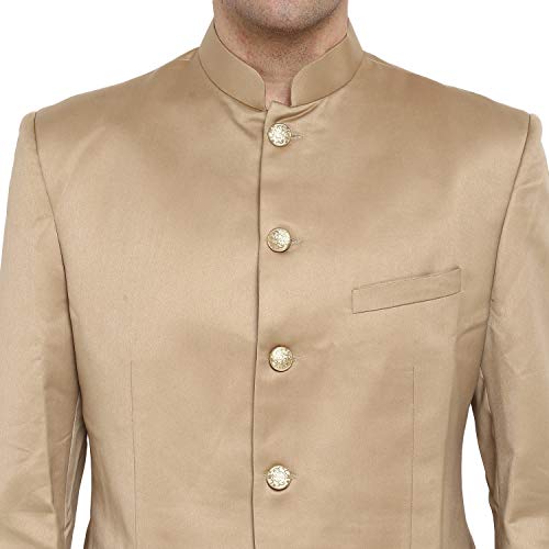 Royal Kurta Men's Regular Fit Bandhgala Blazer (aosddddd_Beige_38) - Image 4