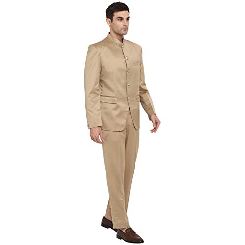 Royal Kurta Men's Regular Fit Bandhgala Blazer (aosddddd_Beige_38) - Image 5