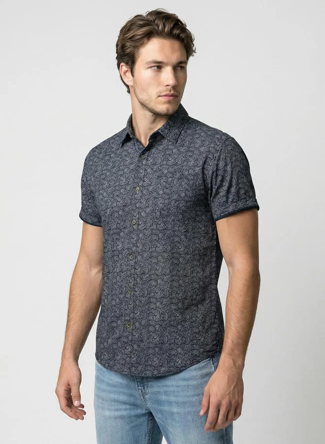 Take Two Navy Blue Men Navy Blue Printed Short Sleeve Shirt By SNX for Men | Best Price UAE