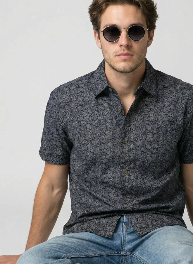 Take Two Navy Blue Men Navy Blue Printed Short Sleeve Shirt By SNX for Men | Best Price UAE