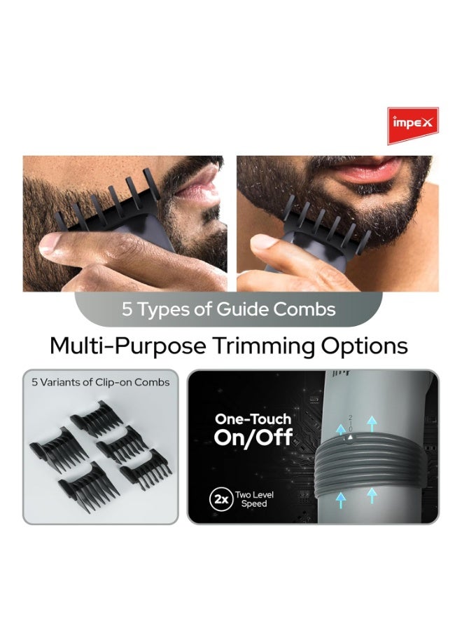 Impex Trimmer TIDY IHC5 | Lightweight & Easily Portable | Sharp Adjustable Razor | Precision SS Blade | Skin-Friendly Grooming Experience | 5 Variants of Clip-on Combs | 6 Months Warranty - Image 3