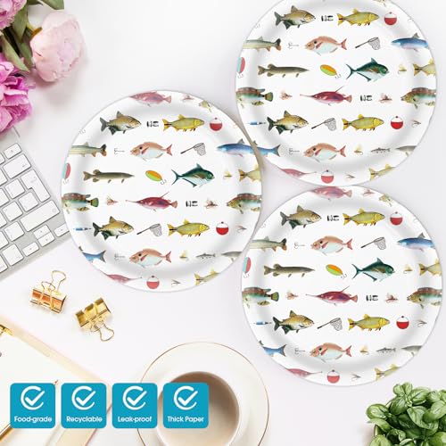 KFJBPB 40 Pcs Fishing Plates and Napkins Party Supplies, Fishing Birthday Paper Plates and Napkins Disposable Tableware Set for Ofishally One Birthday Decorations Serves 20 - Image 3