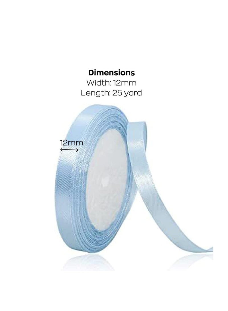 MARKQ شريط ساتان أزرق باودر، 12 مم × 25 ياردة شريط بوليستر للأغراض المتنوعة، تزيين الهدايا، هدايا الحفلات، تزيينات الزفاف، صنع الأشرطة، باقات، مشاريع الخياطة واللوازم الحرفية - Image 2