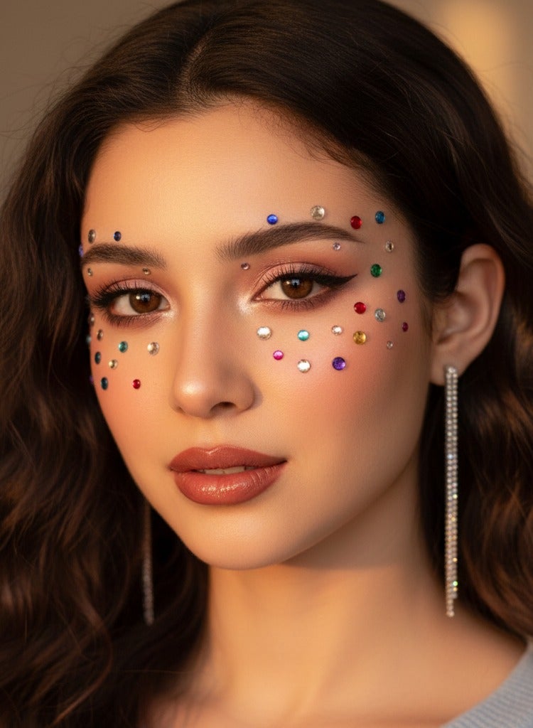 maffick 7 Sheets Face & Eye Makeup Rhinestone Stickers Set with Tool Kit (Tweezers, Alcohol Pads, Card) - Self-Adhesive Pearls, Stars, Moon & Teardrop Gems for Festival Body Art & Nail DIY - Image 3