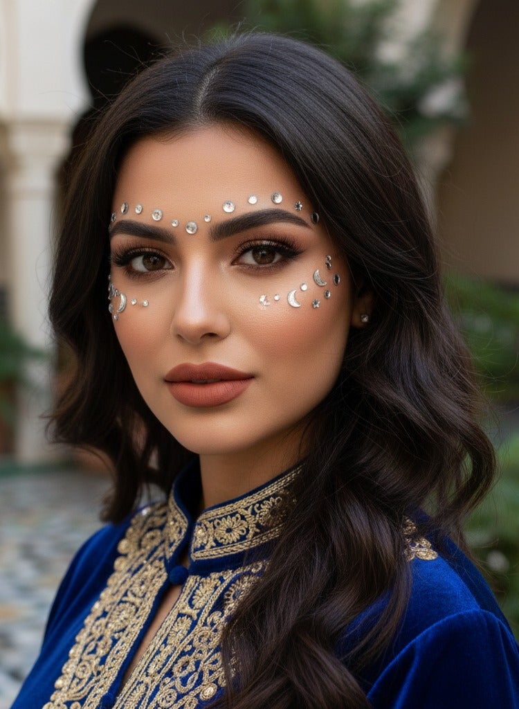 maffick 7 Sheets Face & Eye Makeup Rhinestone Stickers Set with Tool Kit (Tweezers, Alcohol Pads, Card) - Self-Adhesive Pearls, Stars, Moon & Teardrop Gems for Festival Body Art & Nail DIY - Image 2