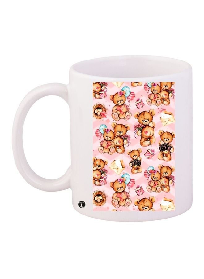 RYN Cartoon Printed Coffee Mug White/Brown/Pink 11ounce