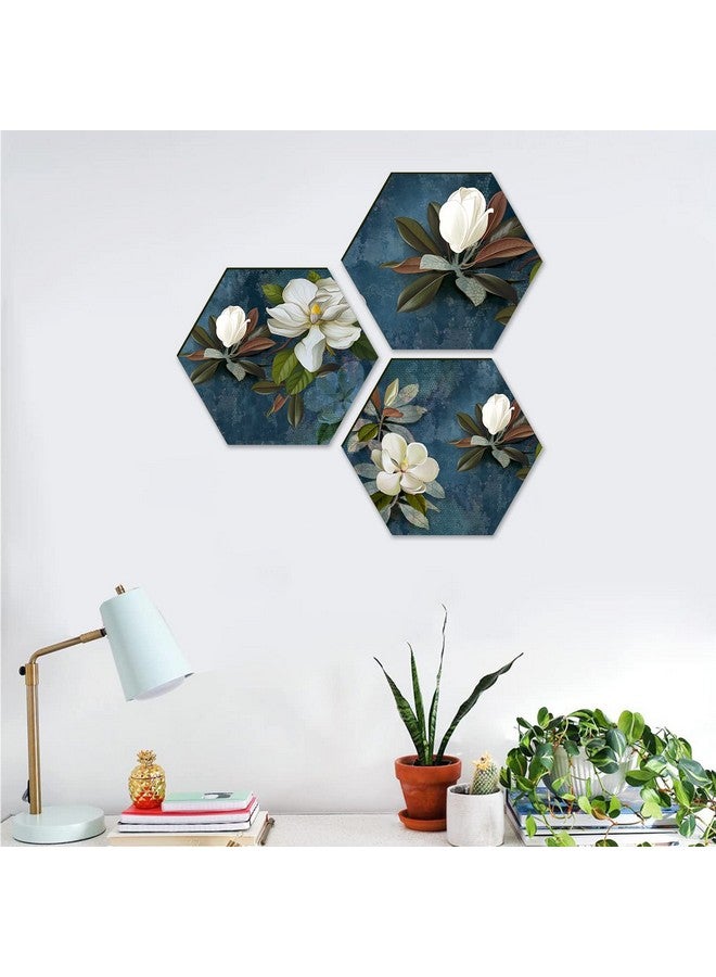 PAPER PLANE DESIGN Floral Wall Painting For Living Room Hexagonal Set of 3 (E) - Image 2