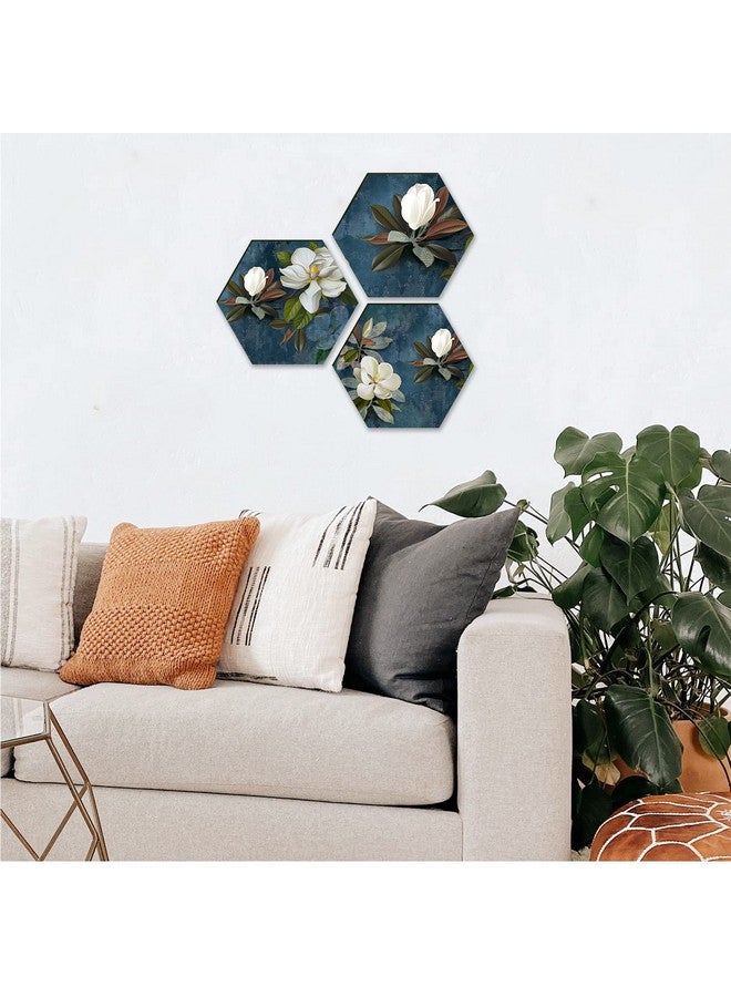 PAPER PLANE DESIGN Floral Wall Painting For Living Room Hexagonal Set of 3 (E) - Image 4