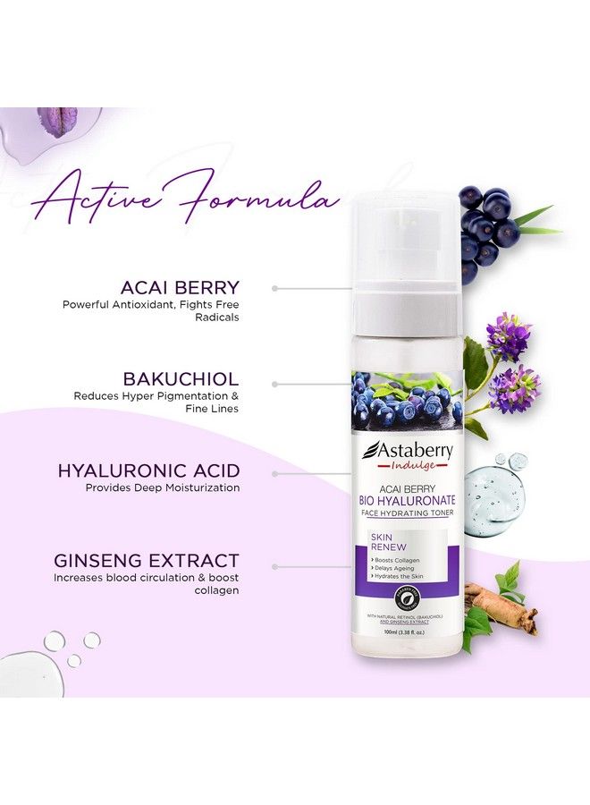 Astaberry Indulge Acai Berry Bio Hyaluronate Face Hydrating Toner 100Ml Controls Excess Oil; Tightens Pores; Hydrates The Skin; Gives A Natural Glow - Image 5
