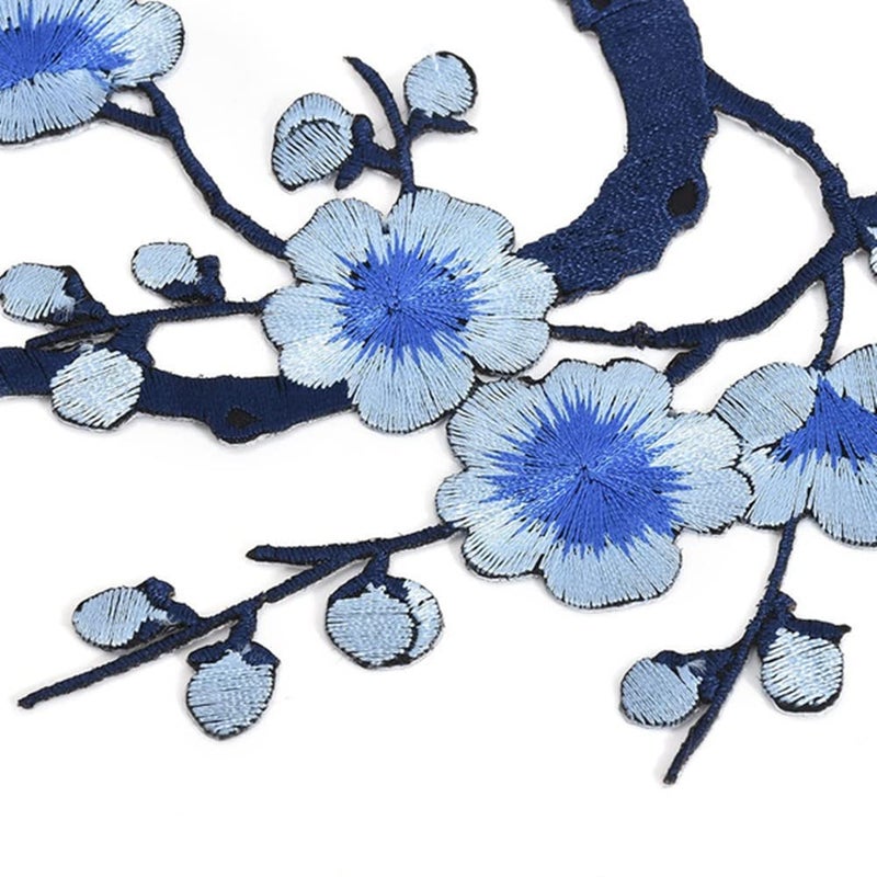 MSCFTFB 5 Pieces 14inch Long Plum Blossom Iron on Patches Floral Embroidered Patch Appliques Trimming for Neckline Shoes Jeans Clothes Repairing Embellishment Decor (Burgundy) - Image 2