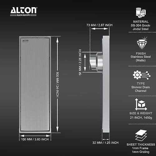 ALTON ALD1015, SS-304 Grade, 24-INCH, Tile Insert Bathroom Shower Channel Floor Drain with Cockroach Trap, Matte - Image 2