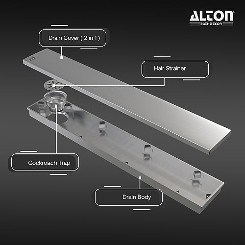 ALTON ALD1015, SS-304 Grade, 24-INCH, Tile Insert Bathroom Shower Channel Floor Drain with Cockroach Trap, Matte - Image 3
