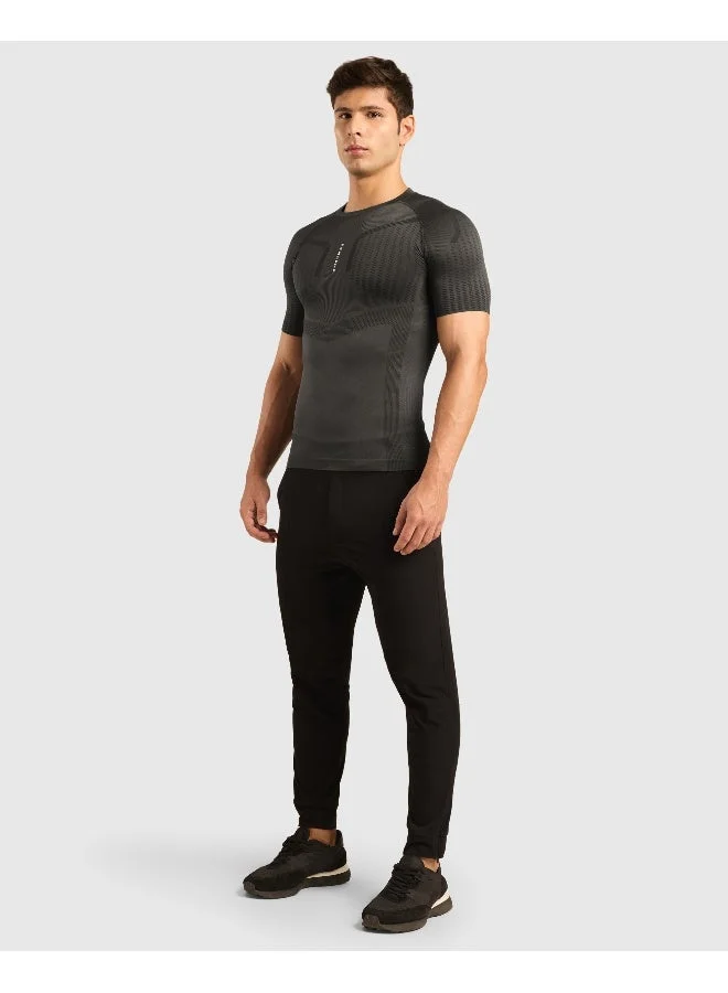Musclemind Seamless Compression Half Sleeve T-Shirt with Ribbed Panels for Posture Assistance, Breathable Mesh, Quick Drying, Anti-Static, Anti-Odour, Anti-Microbial And 4-Way Stretchable