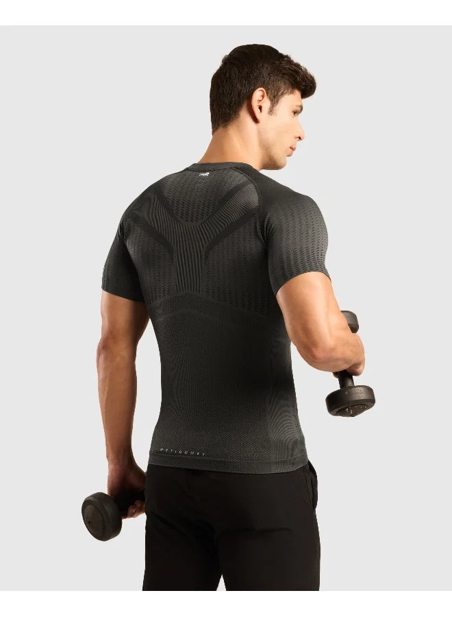 Musclemind Seamless Compression Half Sleeve T-Shirt with Ribbed Panels for Posture Assistance, Breathable Mesh, Quick Drying, Anti-Static, Anti-Odour, Anti-Microbial And 4-Way Stretchable