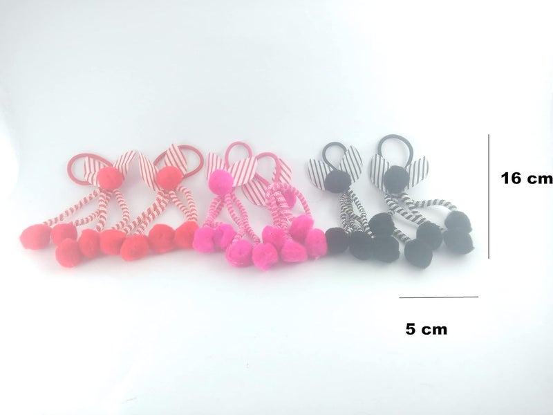 advancedestore MultiColor Cute Pom Pom long Hair Band for Girlswomens and kids 12 pieces 6 pairs - Image 3