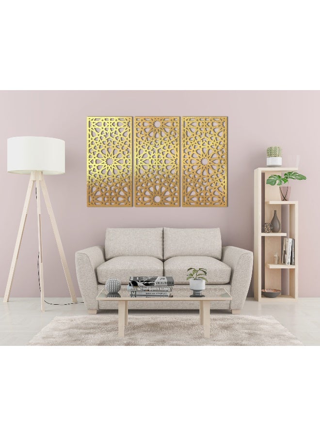 Home Gallery Decorative Arabesque Style Wooden Wall Art 3 Panels 80X130 - Image 1