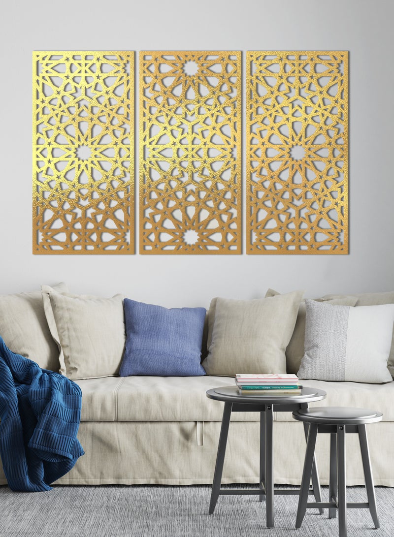Home Gallery Decorative Arabesque Style Wooden Wall Art 3 Panels 80X130 - Image 2