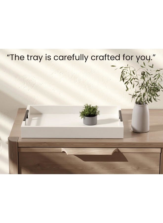 Fibogollo Bamboo Serving Tray with Metal Handles,17x12in Ottoman Decorative Trays Platter for Coffee Table,Living Room,Bar,Party,Large(White) - Image 5
