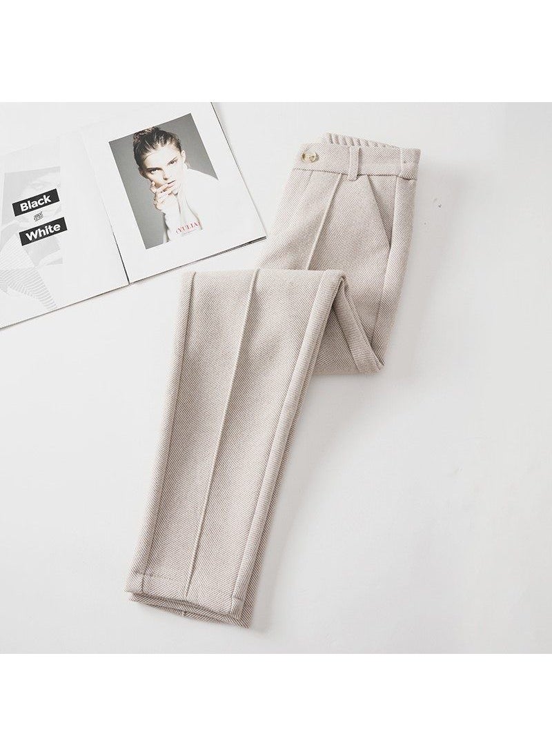 Generic - 2023 Womens Fleece-Lined Wool Trousers High-Waist Harem Pants Apricot [regular style-without velvet] - Image 1