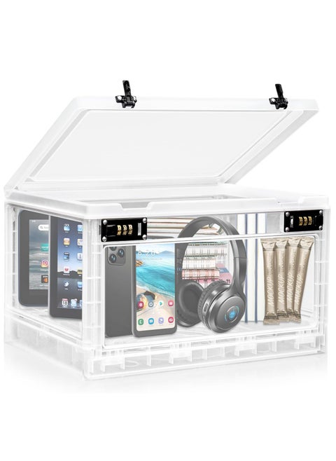 2 Lock Stackable Clear Large Capacity Home Office Lock Box, Medication Lockable Container, Safe Locking Box, Medicine Storage Box Bin, Refrigerator Storage Organizer for Home School Office Safety