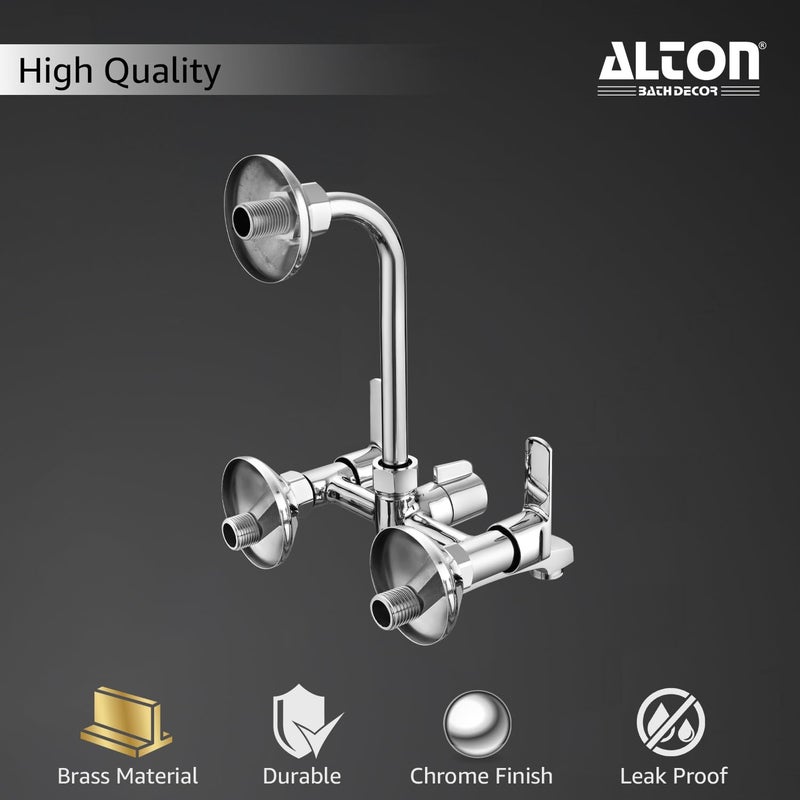 ALTON FAM3385 Wall Mixer With Provision For Over Head Shower and 190mm Long Bend Pipe Chrome - Image 5