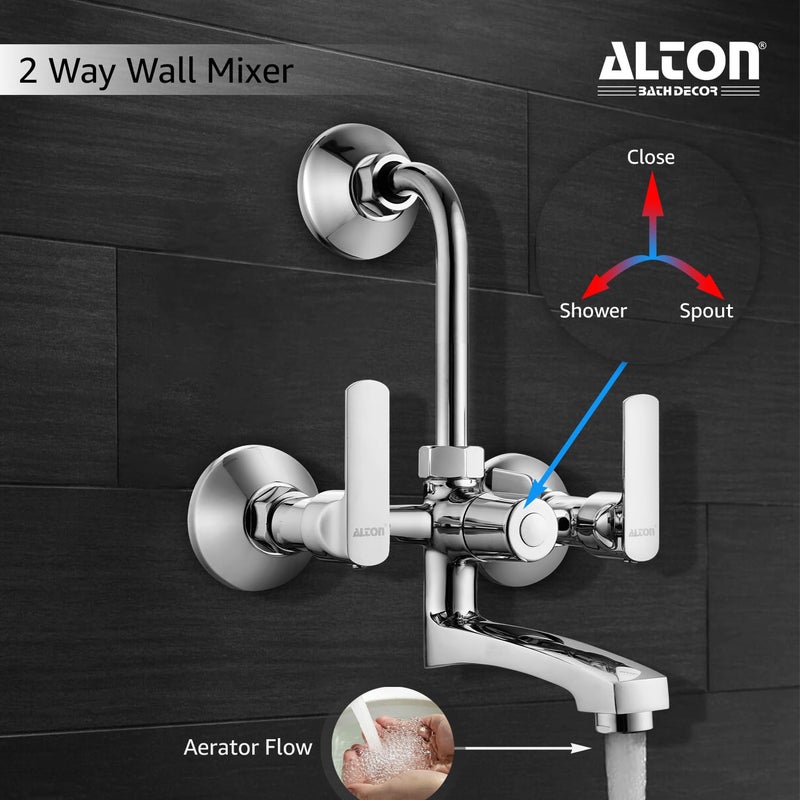 ALTON FAM3385 Wall Mixer With Provision For Over Head Shower and 190mm Long Bend Pipe Chrome - Image 4