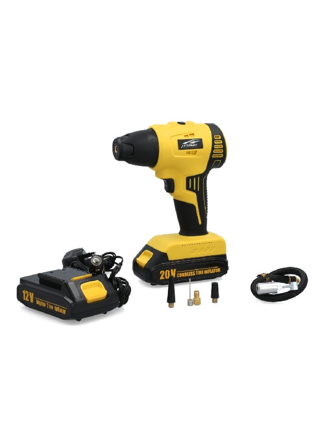 أوتو سمارت مضخة هواء رقمية جهد12 فولت مع مضخة هواء لاسلكية بتيار 20 فولت وباللونين الأصفر والأسود - Image 1