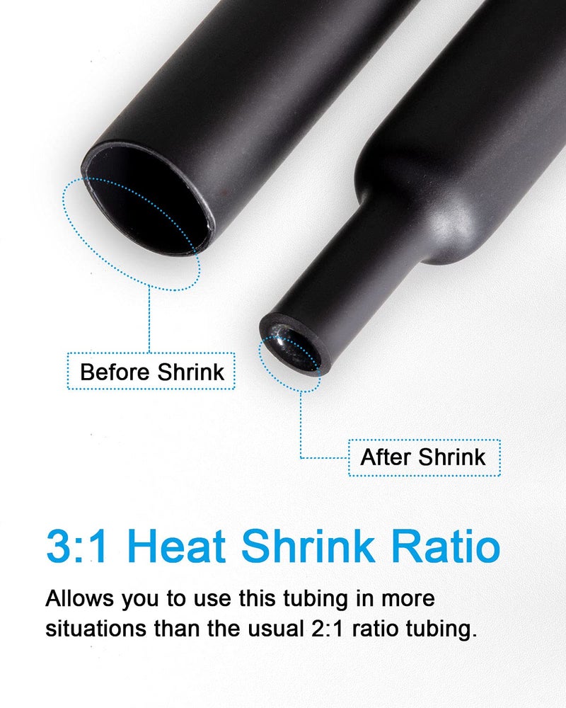 MILAPEAK 36pcs 3:1 Dual Wall Adhesive Heat Shrink Tubing, 6 Large Sizes (Diameter): 1.5, 1.25, 1, 3/4, 1/2,1/4-inch, Marine Glue Lined Cable Sleeve, Electrical Wire Wrap Protector for DIY (Black) - Image 2