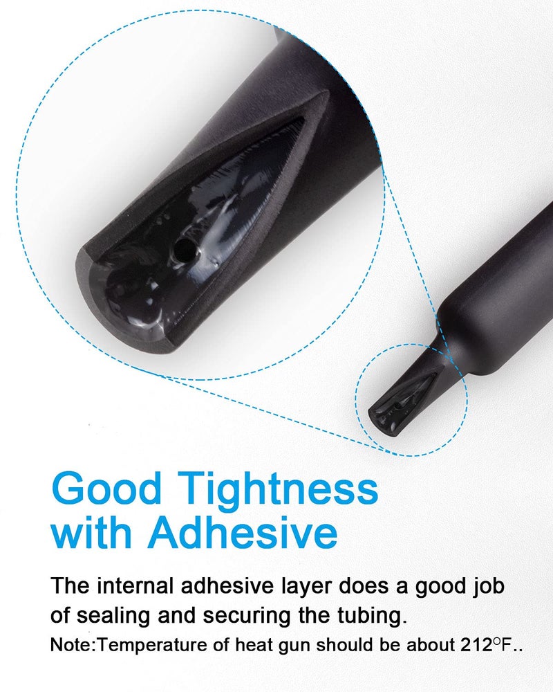 MILAPEAK 36pcs 3:1 Dual Wall Adhesive Heat Shrink Tubing, 6 Large Sizes (Diameter): 1.5, 1.25, 1, 3/4, 1/2,1/4-inch, Marine Glue Lined Cable Sleeve, Electrical Wire Wrap Protector for DIY (Black) - Image 3