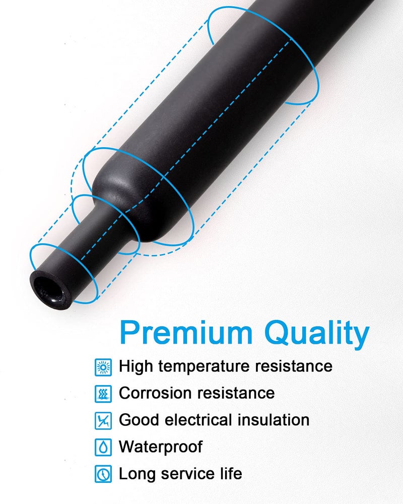 MILAPEAK 36pcs 3:1 Dual Wall Adhesive Heat Shrink Tubing, 6 Large Sizes (Diameter): 1.5, 1.25, 1, 3/4, 1/2,1/4-inch, Marine Glue Lined Cable Sleeve, Electrical Wire Wrap Protector for DIY (Black) - Image 4