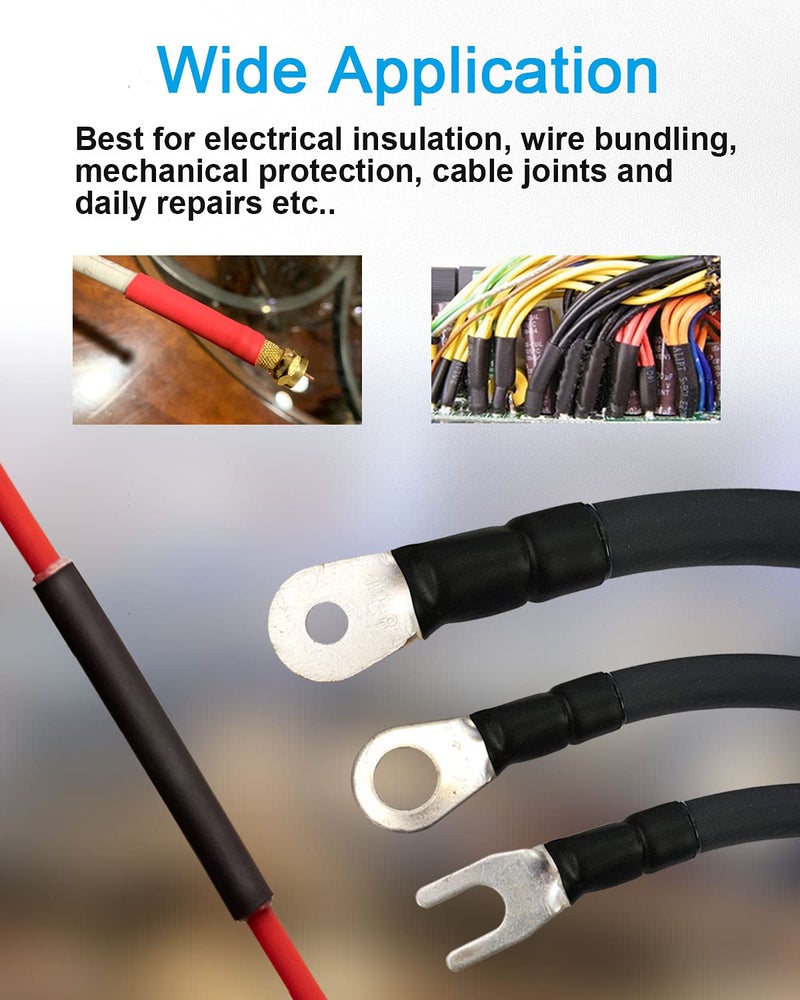 MILAPEAK 36pcs 3:1 Dual Wall Adhesive Heat Shrink Tubing, 6 Large Sizes (Diameter): 1.5, 1.25, 1, 3/4, 1/2,1/4-inch, Marine Glue Lined Cable Sleeve, Electrical Wire Wrap Protector for DIY (Black) - Image 5