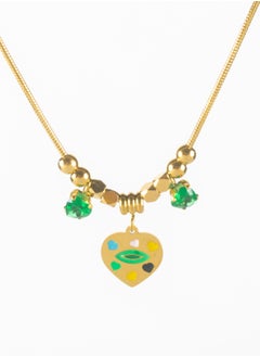 Colorful Heart & Green Zirconia Stainless Steel Golden Pendant Necklace