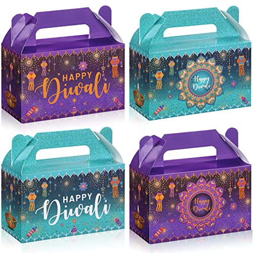 Nezyo 16 Pcs Happy Diwali Gable Boxes Rangoli Lantern Favor Packaging Containers Indian Deepavali Candy Gift Treat Containers Goodie Box for Diwali Party Decorations Lights Festival, 4 Style - Image 1