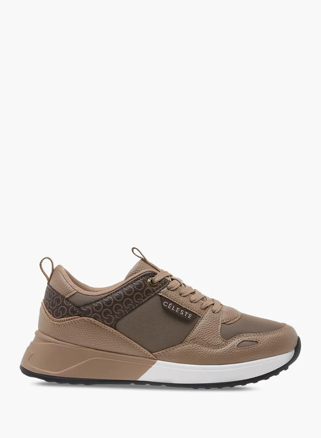 سيليست Women's Monogram Print Sneakers with Lace-Up Closure