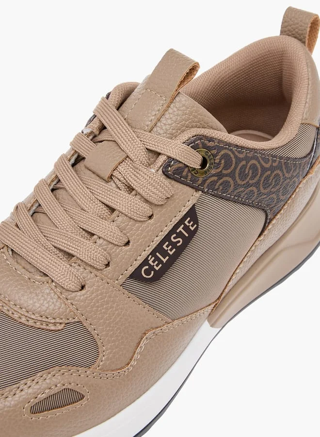 سيليست Women's Monogram Print Sneakers with Lace-Up Closure
