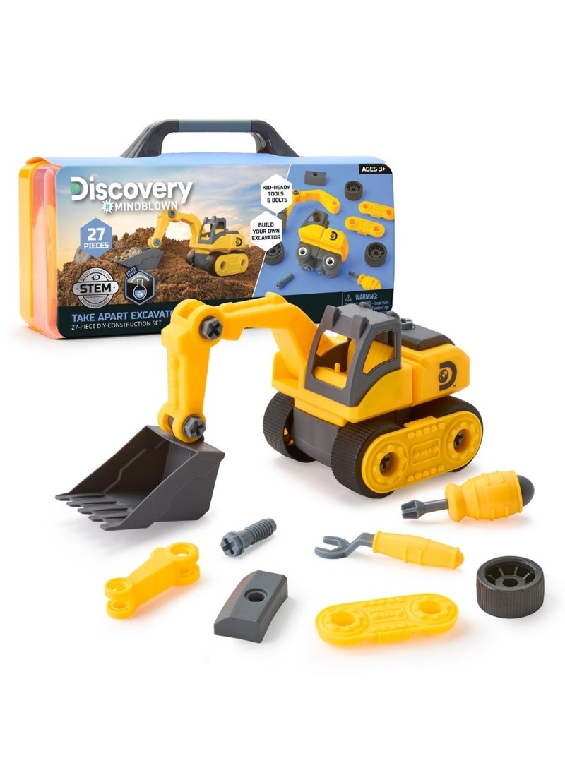 Discovery Mindblown Take Apart DIY Excavator Construction 27-piece Set STEM Toy for Early Engineering, Science Kit for Kids - Image 1