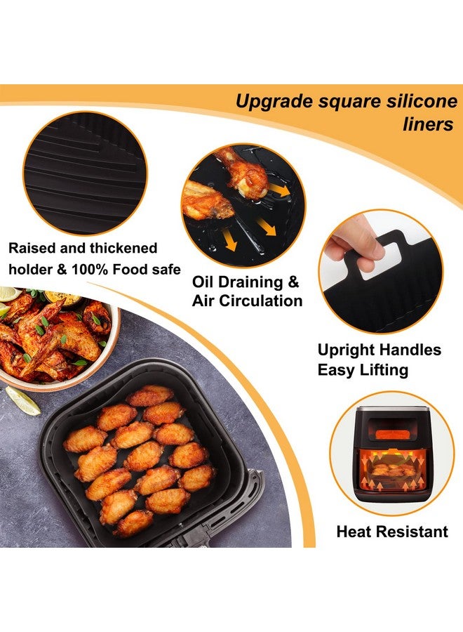 BYKITCHEN BYKITCHEN 9 Inch Square Silicone Air Fryer Liners for 6 to 8QT, Set of 2, Reusable Silicone Airfryer Tray Insert, Air Fryer Accessories for Corsori 6QT, Ninja Airfryer Pro XL 6.5QT, Gourmia & More  - Image 4