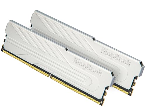 KingBank Computer Desktop Memory Ram DDR4 32GB(2x16GB) 3200MHZ CL16 1.35V XMP2.0 Overclocking with Heatsink for PC Gaming/Office/PS,Silver - Image 1