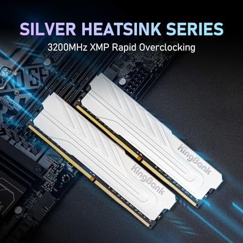 KingBank Computer Desktop Memory Ram DDR4 32GB(2x16GB) 3200MHZ CL16 1.35V XMP2.0 Overclocking with Heatsink for PC Gaming/Office/PS,Silver - Image 2