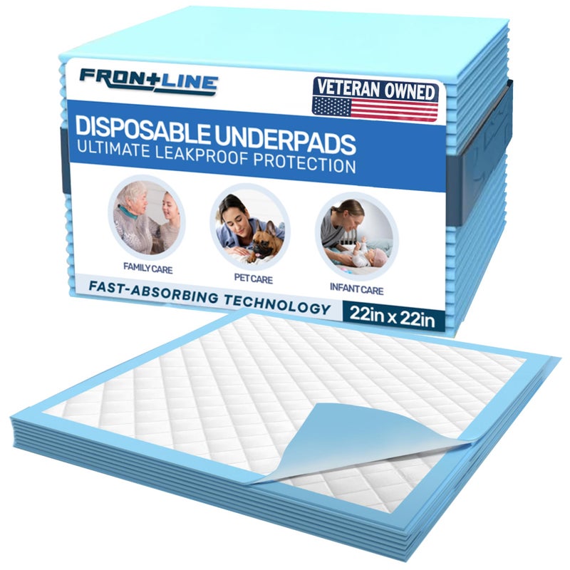 FRONTLINE Disposable Underpads Small 22'' X 22'' Quick Absorbing Leakproof Cat, Dog, Puppy Potty Training Pee Pad Thick Waterproof Protection for Pets, Baby, Kids, Liquid, Urine, Accidents (80 Count) - Image 1
