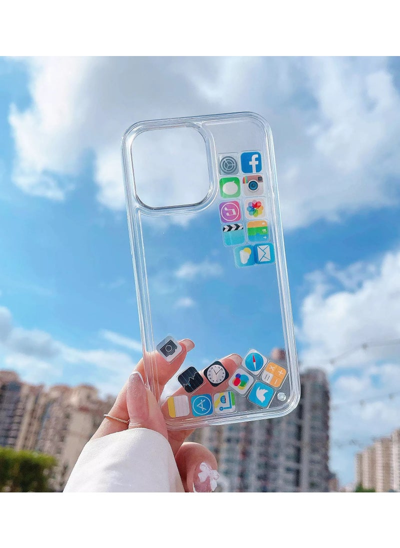 TWEGGON - Creative Floating Sliding APP Icon Quicksand Phone Case Suitable for Apple iPhone 14 Pro 6.1 Clear - Image 1