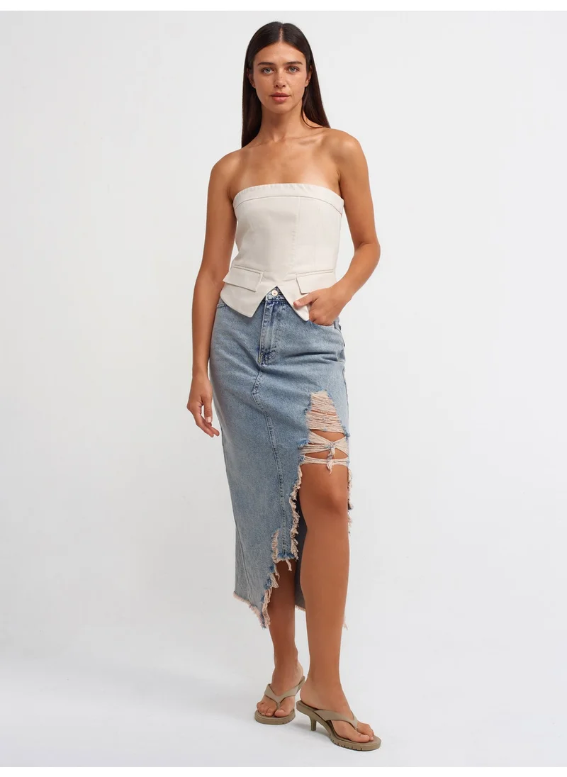 ديلفين 80541 Long Denim Skirt with Large Laser Front-Tint