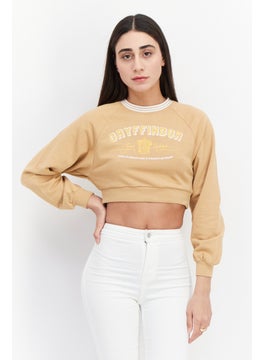 Women Crew Neck Graphic Print Sweatshirt, Brown