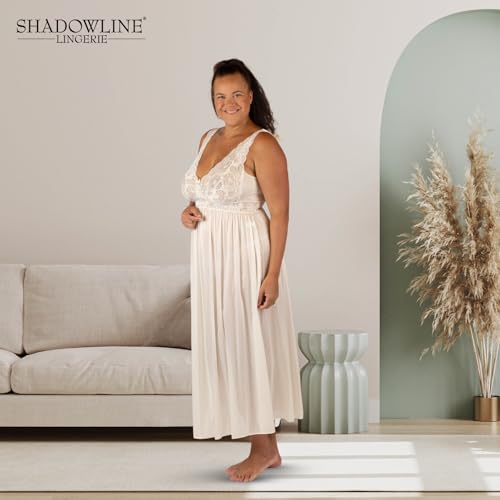 Shadowline Women’s Ivory Long Lace Bodice Nightgown  |  (2X), 53” Length Sleeveless Gown  |  Elegant sleepwear crafted from lightly-shimmering Satintrique nylon and soft stretch lace. - Image 2